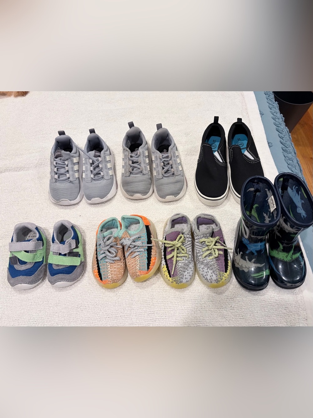 Kids Shoe Lot Sizes 3T–11 Adidas Sneakers Rain Boots Slip Ons 7 Pairs